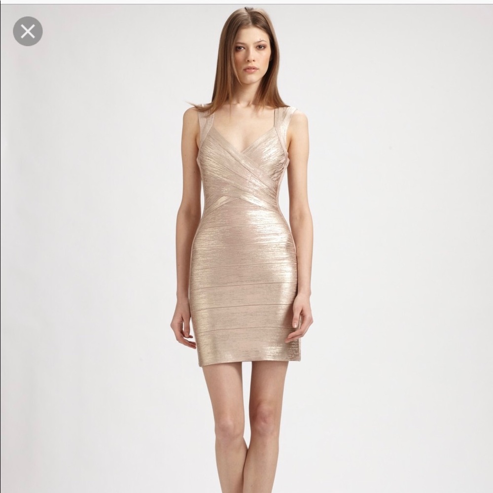 Herve Leger Rose Gold Abrielle Bandage Dress
